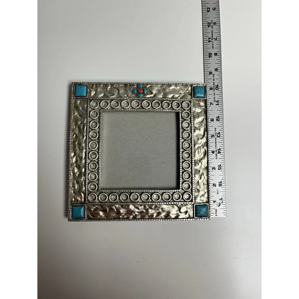 Southwestern Silver Tone Turquoise Picture Frame Rustic Coral‎ Western Native